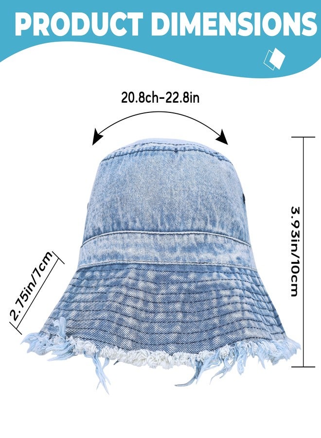 Busnos Denim Bucket Hats for Women Denim Cowboy Hats Boonie Hat for Men Trendy Cute Bucket Hat Foldable Brim Beach Cap Light Blue Wide Brim Caps - Image 2